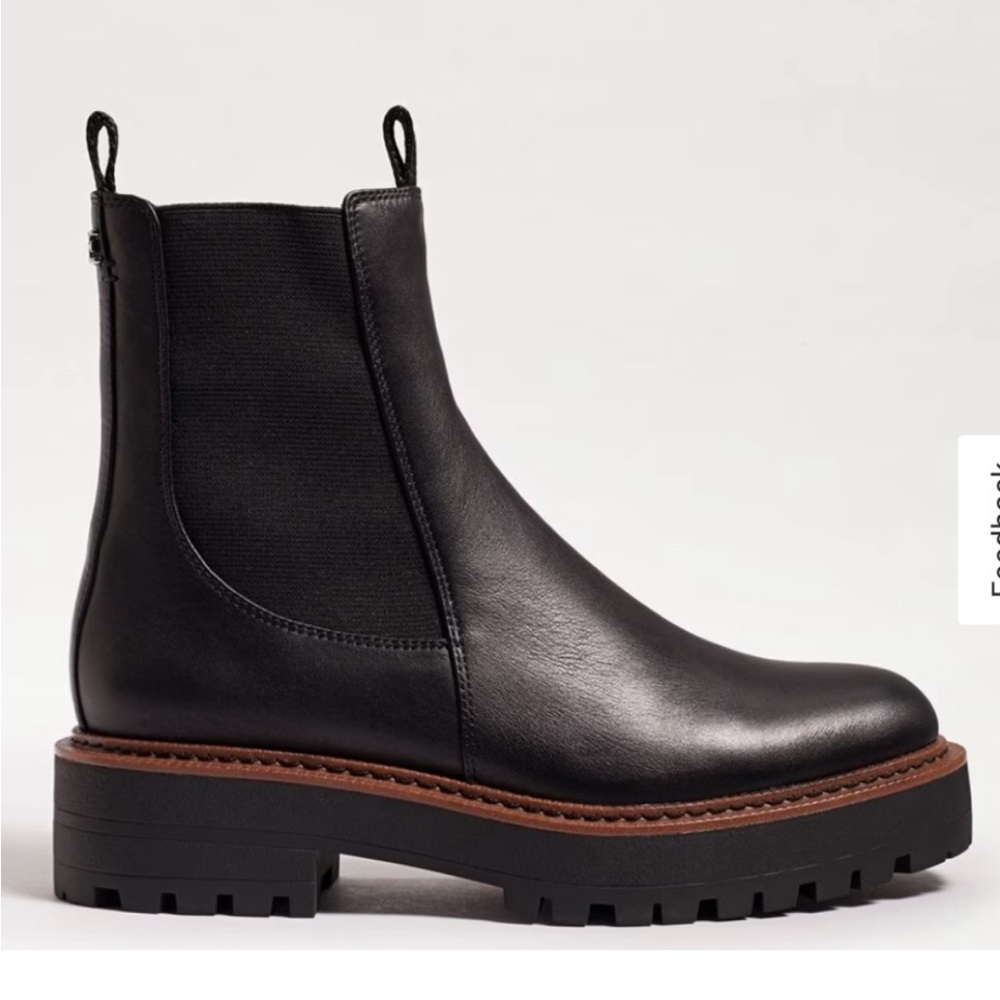 Sam Edelman Laguna Waterproof Lug Sole Chelsea Boot Black and Brown Leather